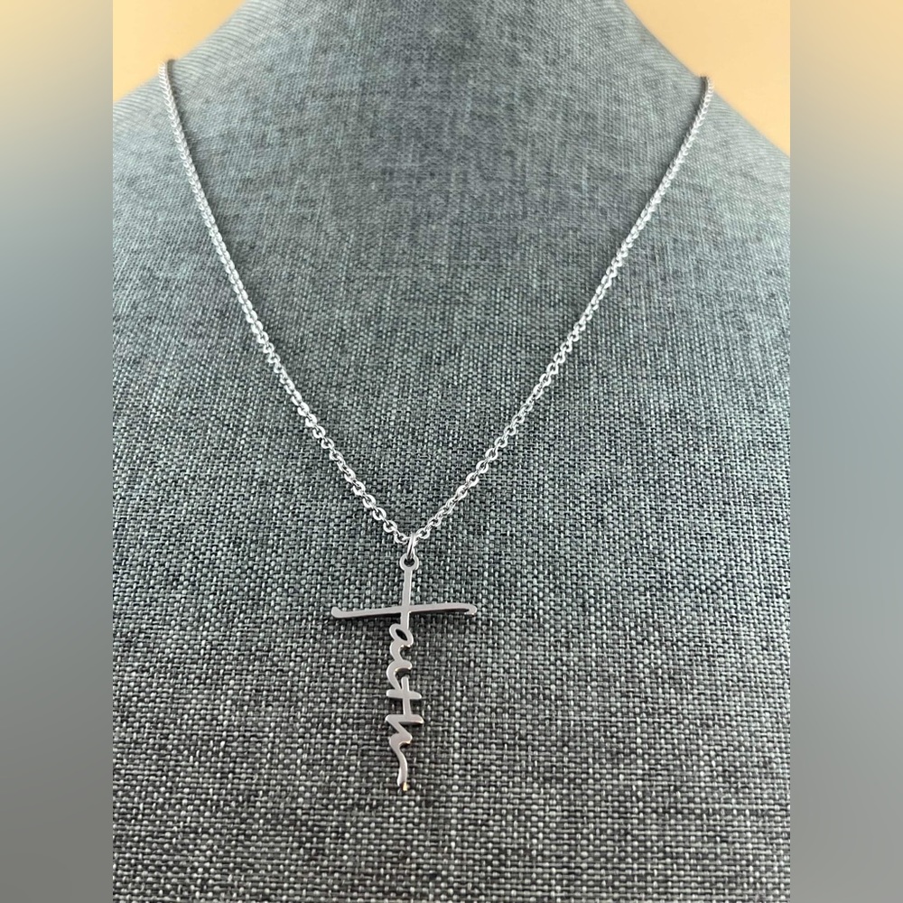Inspired Faith cursive Pendant Necklace (Faith ) Jewelry Nee 22” - Picture 1 of 4